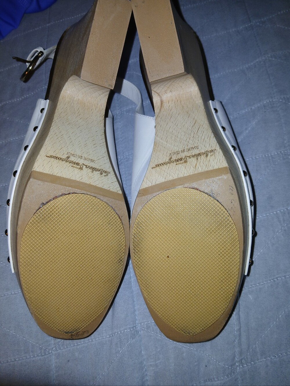Salvatore Ferragamo White Leather Peep-Toe Slingback Sandals - Picture 5 of 5